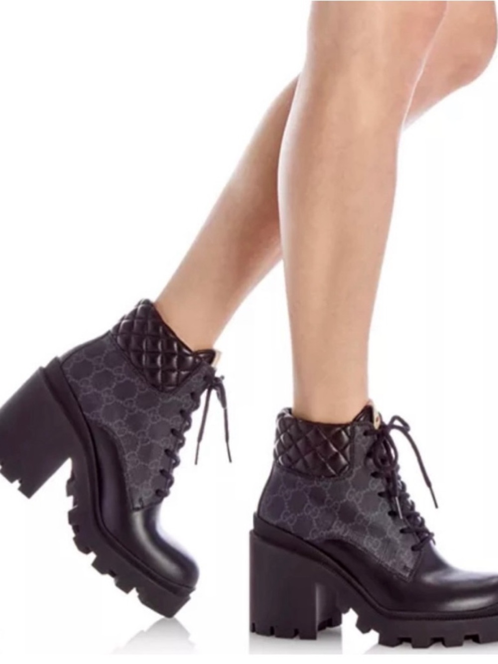 Gucci Supreme Combat Black Quilted Leather Platform Ankle Boots Apollo 40